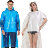 6-Pack - Disposable Thickened PE Rain Poncho, Waterproof Raincoat with Drawstring Hood & Elastic Cuffs, for Hiking, Concerts, and Outdoor Activities - Blue