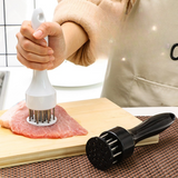 Stainless Steel Meat Tenderizer, 2.5cm Needle Pricker with Safety Guard & Automatic Rebound, for Steak, Pork, Chicken, BBQ & Marinade - Black