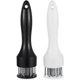 2-Pack Stainless Steel Meat Tenderizer, 2.5cm Needle Pricker with Safety Guard & Automatic Rebound, for Steak, Pork, Chicken, BBQ & Marinade - White + Black