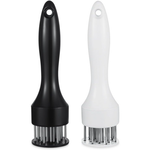 2-Pack Stainless Steel Meat Tenderizer, 2.5cm Needle Pricker with Safety Guard & Automatic Rebound, for Steak, Pork, Chicken, BBQ & Marinade - White + Black