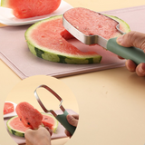 3-in-1 Stainless Steel Watermelon Cutter Set, Multi-Function Melon Slicer, Scoop, and Fork Kitchen Tool—Green