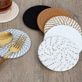 INS Style Round Cotton Woven Heat-Resistant Coasters, 8-Piece Set of Thick Table and Pot Mats with Free Iron Storage Rack - Pink