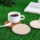 INS Style Round Cotton Woven Heat-Resistant Coasters, 8-Piece Set of Thick Table and Pot Mats with Free Iron Storage Rack - Pink
