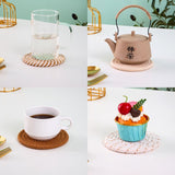 INS Style Round Cotton Woven Heat-Resistant Coasters, 8-Piece Set of Thick Table and Pot Mats with Free Iron Storage Rack - Striped