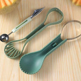 6-in-1 Multi-Fruit Tool 3-Piece Set, Stainless Steel Melon Baller and Carving Scoop for Watermelon and Cantaloupe Platters—Blue