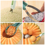 6-in-1 Multi-Fruit Tool 3-Piece Set, Stainless Steel Melon Baller and Carving Scoop for Watermelon and Cantaloupe Platters—Blue