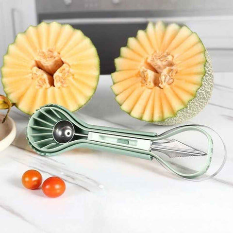 6-in-1 Multi-Fruit Tool 3-Piece Set, Stainless Steel Melon Baller and Carving Scoop for Watermelon and Cantaloupe Platters—Green
