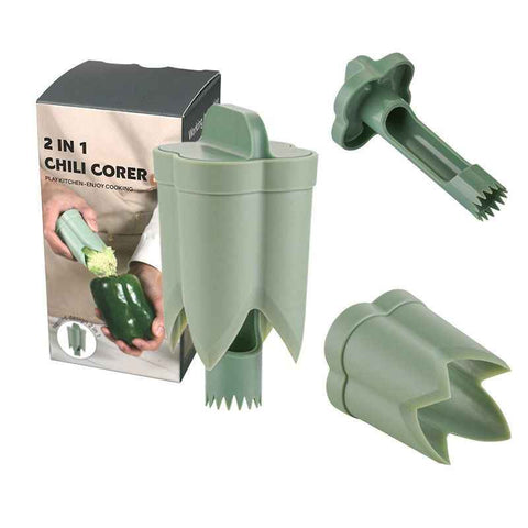 Dual-Size Bell Pepper Corer, ABS Plastic Chili Seed Remover, Household Vegetable Prep Tool—Green