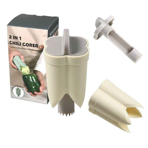 Dual-Size Bell Pepper Corer, ABS Plastic Chili Seed Remover, Household Vegetable Prep Tool—Beige