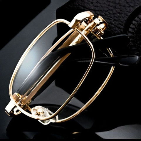 +3.00 Diopter Metal Portable Foldable Anti-Blue Light Reading Glasses, Lightweight Compact Readers for Seniors—Gold