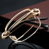 +3.00 Diopter Metal Portable Foldable Anti-Blue Light Reading Glasses, Lightweight Compact Readers for Seniors—Gold