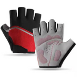 Red Size L - One Pair - Breathable Mesh Half-Finger Sports Gloves, Non-Slip Silicone Shock-Absorbing Gloves for Cycling Fitness