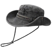 Vintage Washed Embroidered Bucket Hat, Wide-Brimmed Sun Hat with Drawstring for Hiking and Outdoor Activities—Black In Australia - Darrahopens