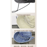 Vintage Washed Embroidered Bucket Hat, Wide-Brim Sun Hat with Drawstring for Hiking and Outdoor Activities - Blue In Australia - Darrahopens