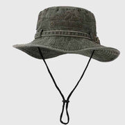 Vintage Washed Embroidered Bucket Hat, Wide-Brimmed Sun Hat with Drawstring for Hiking and Outdoor Activities—Green In Australia - Darrahopens