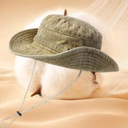 Vintage Washed Embroidered Bucket Hat, Wide-Brimmed Sun Hat with Drawstring for Hiking and Outdoor Activities—Green In Australia - Darrahopens