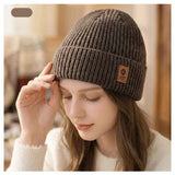 Double Fleece-Lined Vertical Stripe Knit Beanie, Unisex Thick Warm Winter Outdoor Cold-Proof Wool Hat - Brown In Australia - Darrahopens