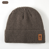 Double Fleece-Lined Vertical Stripe Knit Beanie, Unisex Thick Warm Winter Outdoor Cold-Proof Wool Hat - Brown