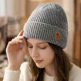 Double Fleece-Lined Vertical Stripe Knit Beanie, Unisex Thick Warm Winter Outdoor Cold-Proof Wool Hat—Gray In Australia - Darrahopens