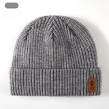 Double Fleece-Lined Vertical Stripe Knit Beanie, Unisex Thick Warm Winter Outdoor Cold-Proof Wool Hat—Gray
