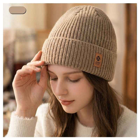 Double Fleece-Lined Vertical Stripe Knit Beanie, Unisex Thick Warm Winter Outdoor Cold-Proof Wool Hat - Khaki In Australia - Darrahopens