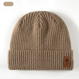 Double Fleece-Lined Vertical Stripe Knit Beanie, Unisex Thick Warm Winter Outdoor Cold-Proof Wool Hat - Khaki