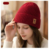 Double Fleece-Lined Vertical Stripe Knit Beanie, Unisex Thick Warm Winter Outdoor Cold-Proof Wool Hat - Red In Australia - Darrahopens