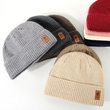 Double Fleece-Lined Vertical Stripe Knit Beanie, Unisex Thick Warm Winter Outdoor Cold-Proof Wool Hat - Dark Gray
