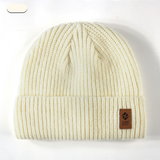 Double Fleece-Lined Vertical Stripe Knit Beanie, Unisex Thick Warm Winter Outdoor Cold-Proof Wool Hat - White
