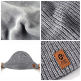 Double Fleece-Lined Vertical Stripe Knit Beanie, Unisex Thick Warm Winter Outdoor Cold-Proof Wool Hat - White