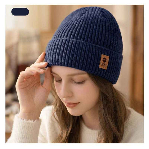 Double Fleece-Lined Vertical Stripe Knit Beanie, Unisex Thick Warm Winter Outdoor Cold-Proof Wool Hat - Navy Blue In Australia - Darrahopens