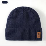 Double Fleece-Lined Vertical Stripe Knit Beanie, Unisex Thick Warm Winter Outdoor Cold-Proof Wool Hat - Navy Blue