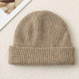 Solid Color Knit Beanie, Unisex Minimal Cuffed Warm Winter Hat with Slim Face Design—Apricot In Australia - Darrahopens