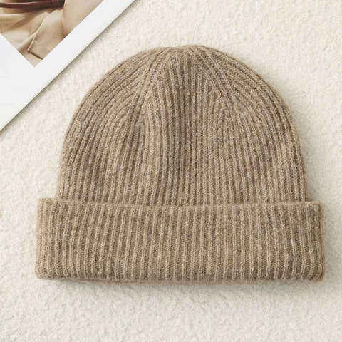 Solid Color Knit Beanie, Unisex Minimal Cuffed Warm Winter Hat with Slim Face Design—Apricot In Australia - Darrahopens