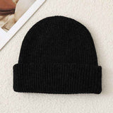 Solid Color Knit Beanie, Unisex Minimal Cuffed Warm Winter Hat with Slim Face Design - Black In Australia - Darrahopens