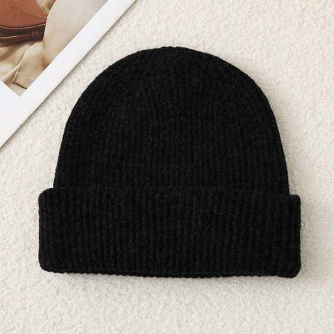 Solid Color Knit Beanie, Unisex Minimal Cuffed Warm Winter Hat with Slim Face Design - Black In Australia - Darrahopens