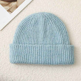 Solid Color Knit Beanie, Unisex Minimal Cuffed Warm Winter Hat with Slim Face Design - Blue In Australia - Darrahopens