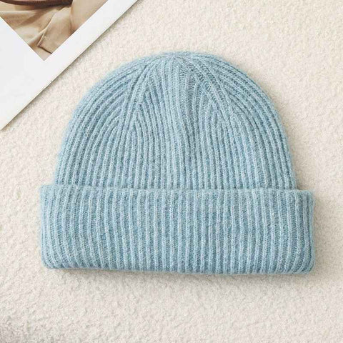 Solid Color Knit Beanie, Unisex Minimal Cuffed Warm Winter Hat with Slim Face Design - Blue In Australia - Darrahopens