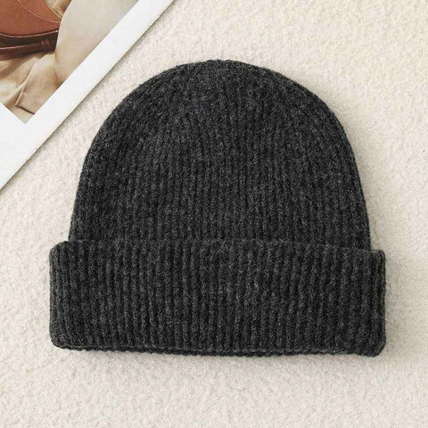 Solid Color Knit Beanie, Unisex Minimal Cuffed Warm Winter Hat with Slim Face Design—Gray In Australia - Darrahopens