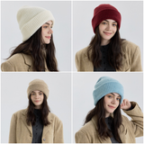Solid Color Knit Beanie, Unisex Minimal Cuffed Warm Winter Hat with Slim Face Design—Gray