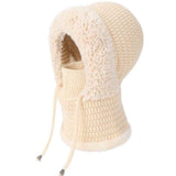 Fleece Ear Protection Integrated Knit Hat, Women's Windproof Balaclava Hat with Face Mask & Neck Warmer - Beige In Australia - Darrahopens