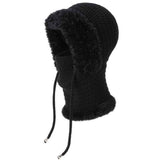 Fleece Ear Protection Integrated Knit Hat, Women's Windproof Balaclava Hat with Face Mask & Neck Warmer - Black In Australia - Darrahopens