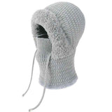 Fleece Ear Protection Integrated Knit Hat, Women's Windproof Balaclava Hat with Face Mask & Neck Warmer—Gray In Australia - Darrahopens