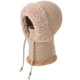 Fleece Ear Protection Integrated Knit Hat, Women's Windproof Balaclava Hat with Face Mask & Neck Warmer - Khaki In Australia - Darrahopens