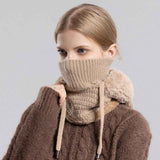 Fleece Ear Protection Integrated Knit Hat, Women's Windproof Balaclava Hat with Face Mask & Neck Warmer - Khaki In Australia - Darrahopens