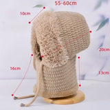Fleece Ear Protection Integrated Knit Hat, Women's Windproof Balaclava Hat with Face Mask & Neck Warmer - Khaki