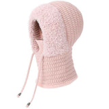 Fleece Ear Protection Integrated Knit Hat, Women's Windproof Balaclava Hat with Face Mask & Neck Warmer—Pink In Australia - Darrahopens