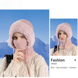 Fleece Ear Protection Integrated Knit Hat, Women's Windproof Balaclava Hat with Face Mask & Neck Warmer—Pink In Australia - Darrahopens