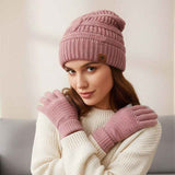 Vintage Cable-Knit Fleece-Lined Beanie & Touchscreen Gloves Set, Women’s Warm Winter Knit Hat 2-Piece Set—Gray In Australia - Darrahopens