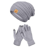 Vintage Cable-Knit Fleece-Lined Beanie & Touchscreen Gloves Set, Women’s Warm Winter Knit Hat 2-Piece Set—Light Gray In Australia - Darrahopens